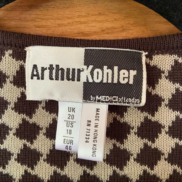 Vintage brown and cream diamond pattern cable knit button front cardigan - Picture 6 of 6